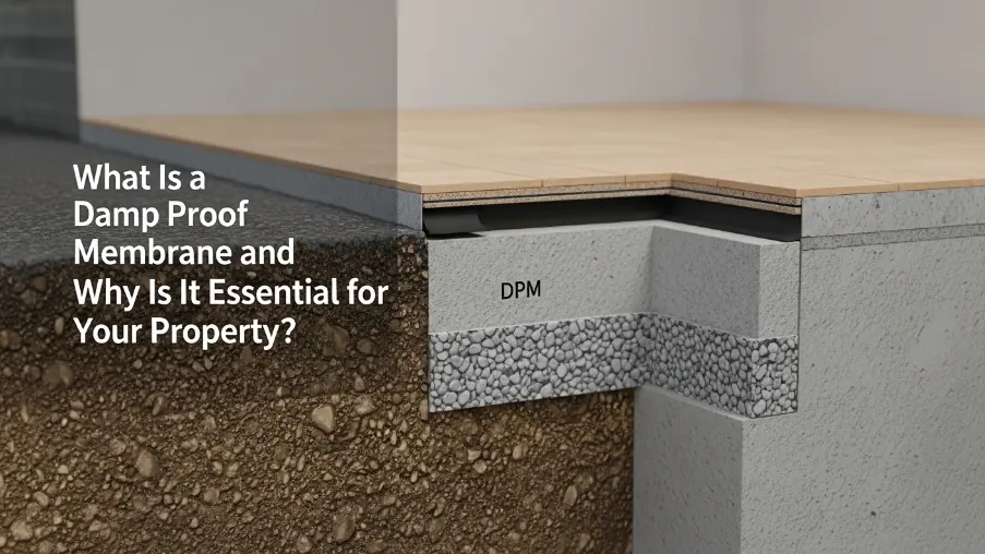 Damp proof membrane installation for moisture protection in residential property walls and floors