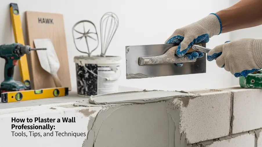 Professional wall plastering process using plastering tools and smooth finishing techniques