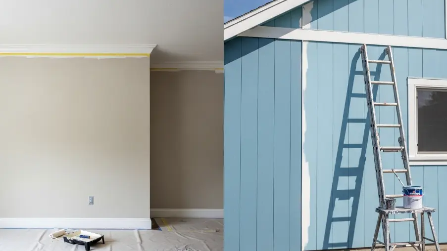 Different paint finish options for interior and exterior walls