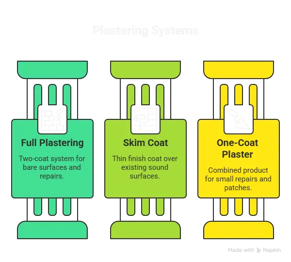 Comparison between skim coat and full plaster wall finishing methods in home renovation