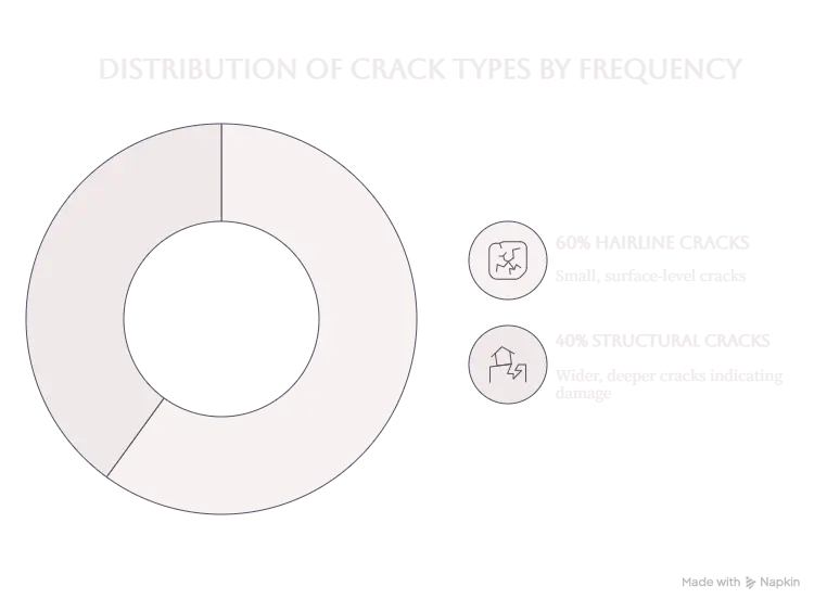 Side-by-side comparison of hairline and structural wall cracks highlighting width, causes, severity, and repair requirements