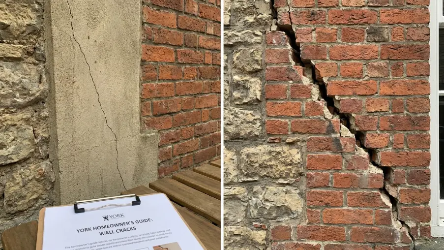 Comparison of hairline and structural wall cracks in a York home showing warning signs, severity, and repair considerations